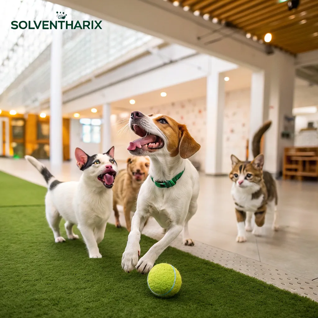 Happy pets with toys